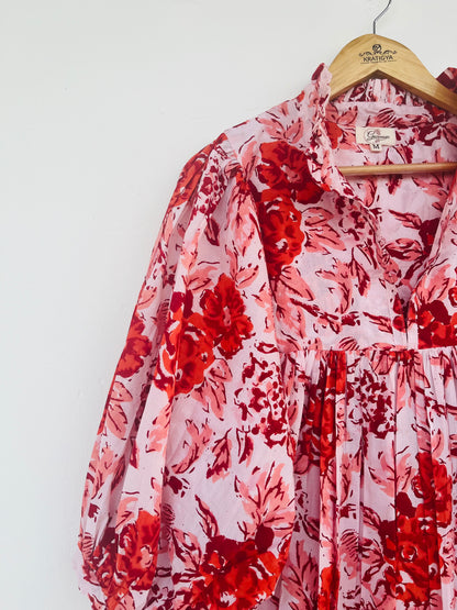 Hand Block Printed Floral Boho Chic Cotton Maxi Dress