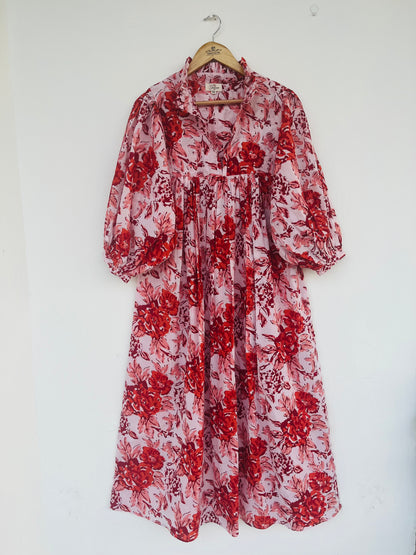Hand Block Printed Floral Boho Chic Cotton Maxi Dress