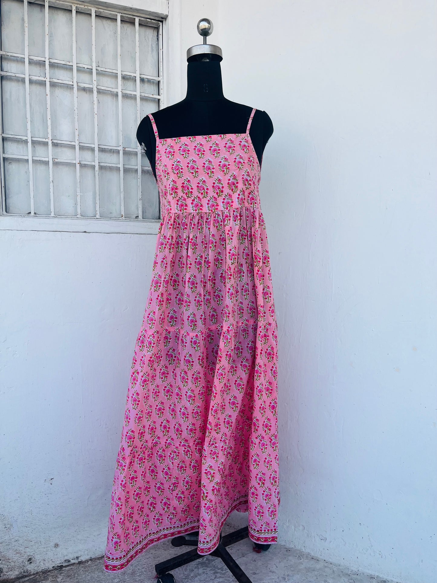 Pink Floral Spaghetti Strap Maxi Dress
