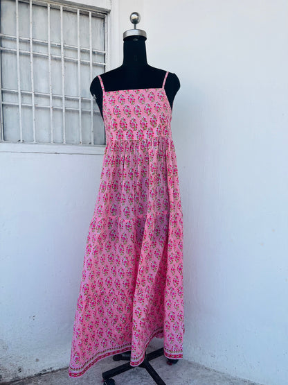 Pink Floral Spaghetti Strap Maxi Dress