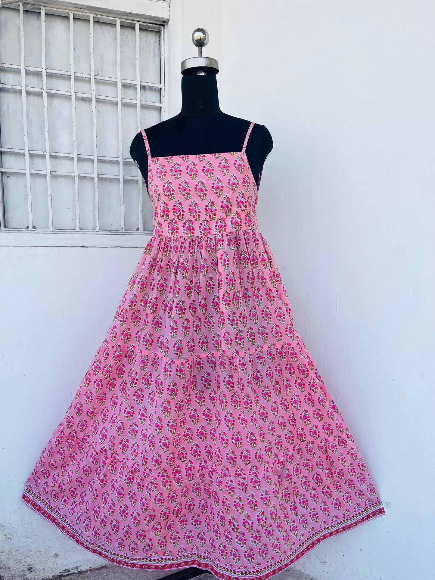 Pink Floral Spaghetti Strap Maxi Dress