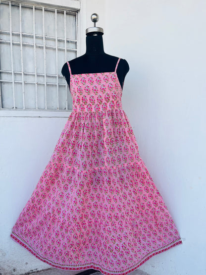 Pink Floral Spaghetti Strap Maxi Dress