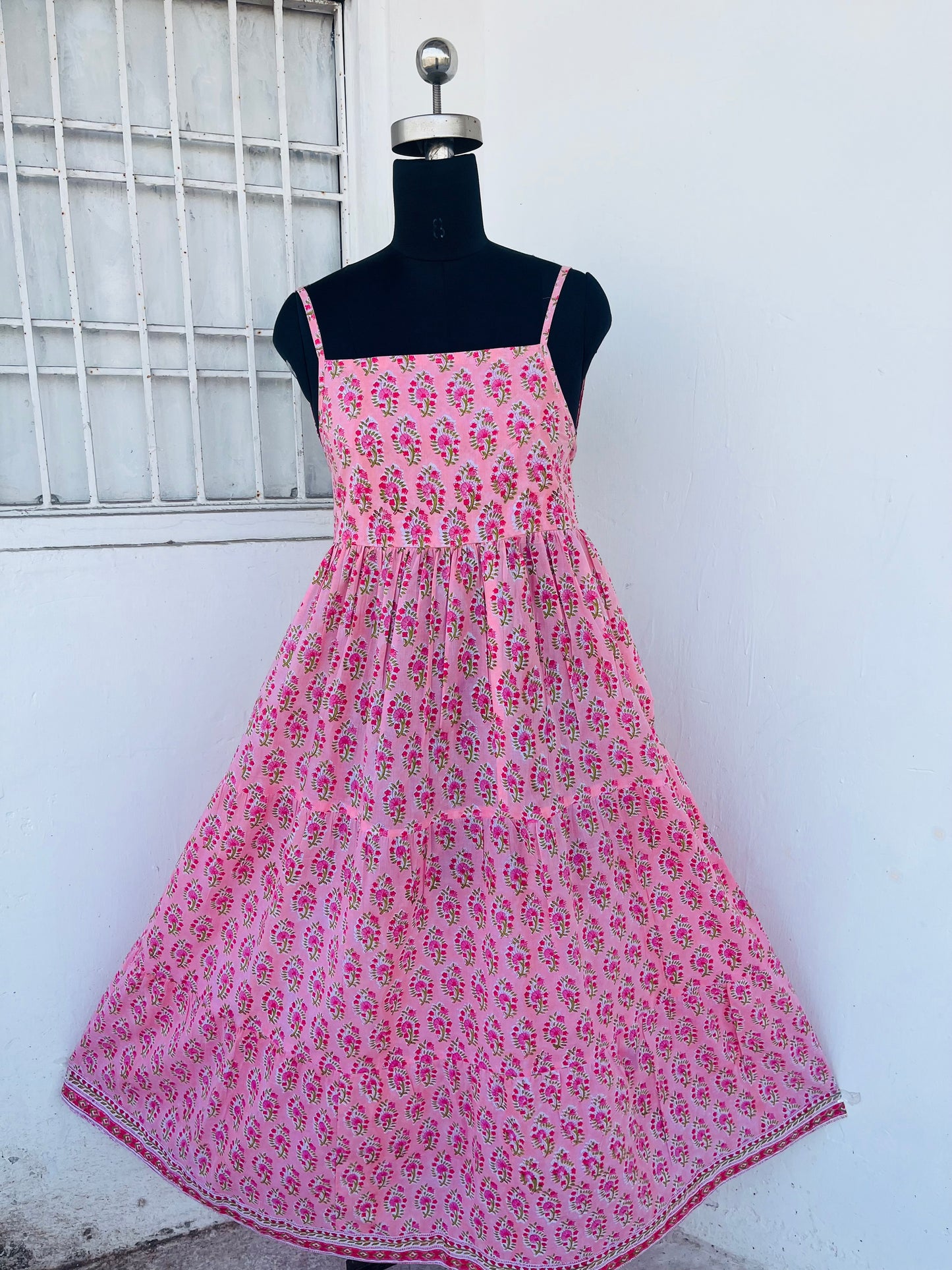 Pink Floral Spaghetti Strap Maxi Dress