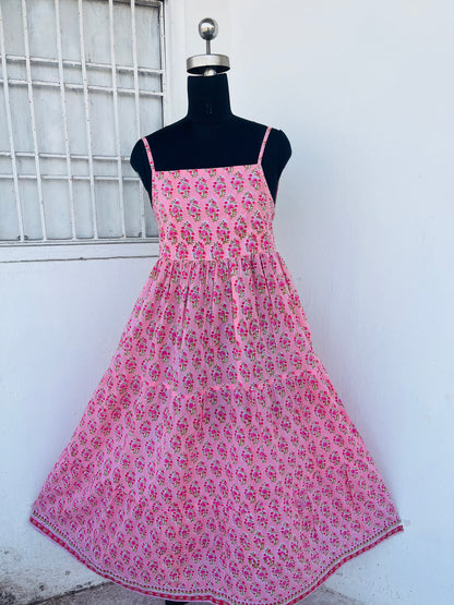 Pink Floral Spaghetti Strap Maxi Dress