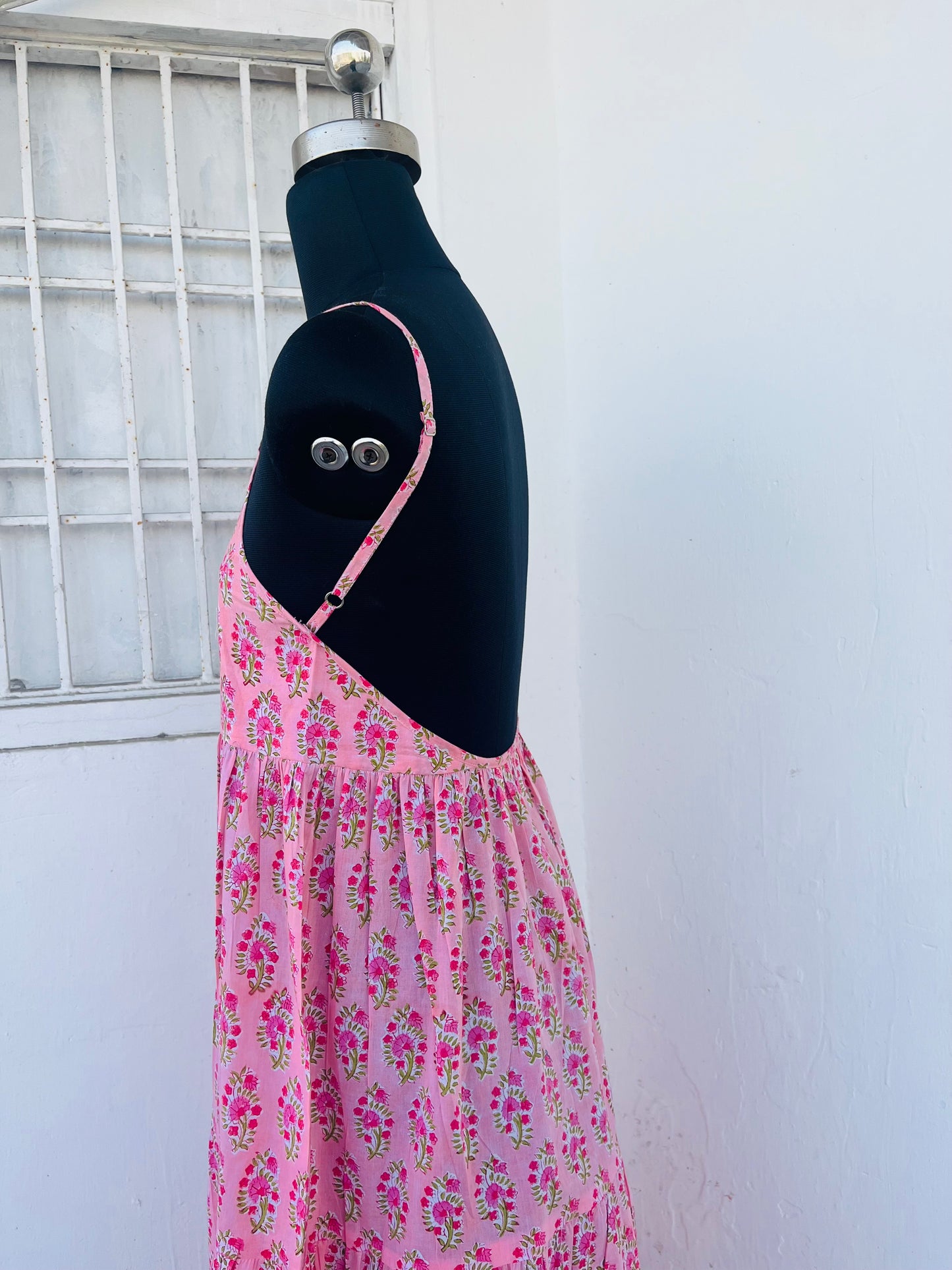 Pink Floral Spaghetti Strap Maxi Dress