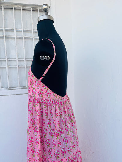 Pink Floral Spaghetti Strap Maxi Dress