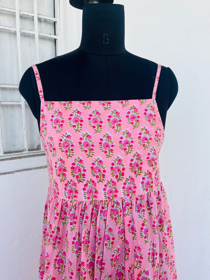 Pink Floral Spaghetti Strap Maxi Dress