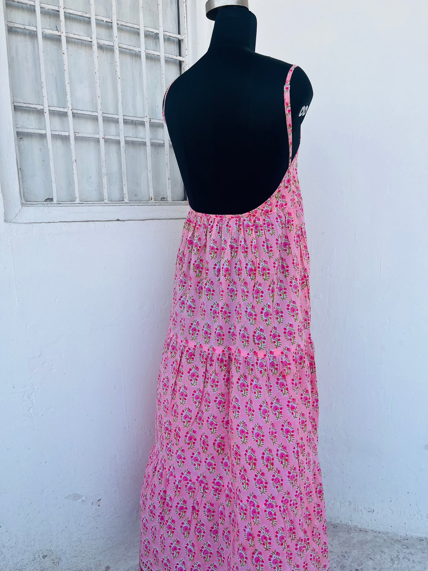Pink Floral Spaghetti Strap Maxi Dress