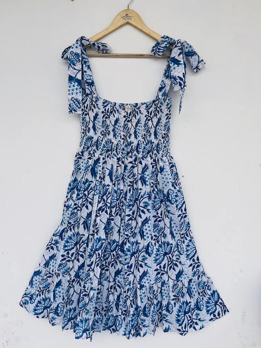 Cotton Midi Dress | Smocked Dress | Hand Block Print Dress | Strap Summer Dress | Floral Dress