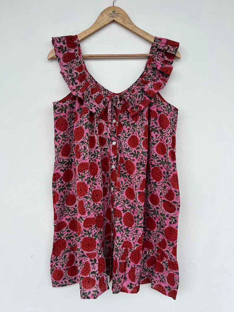 Floral cotton mini, button-up dress- breastfeed friendly short dress, perfect vintage dress