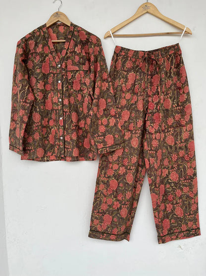 Hand block printed pj sets | cotton sets | pajama sets | cotton shirt and pajama set