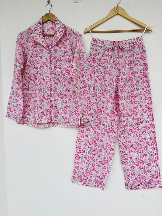 Hand block printed pj sets | cotton sets | pajama sets | cotton shirt and pajama set