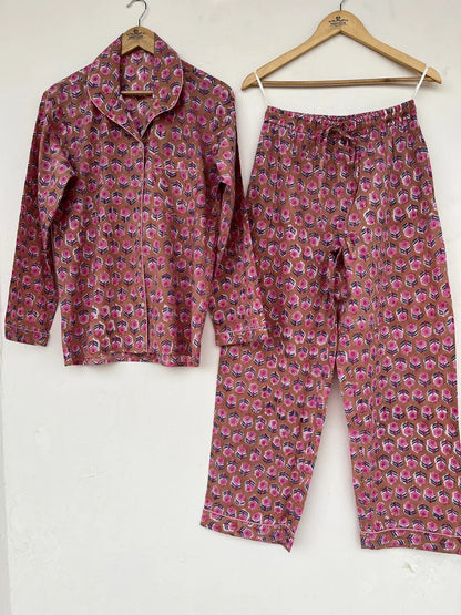 Hand block printed pj sets | cotton sets | pajama sets | cotton shirt and pajama set