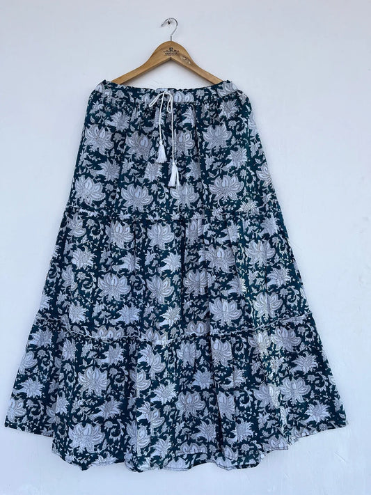 Floral cotton skirt | long boho skirts | hand block printed skirts | comfy bottoms