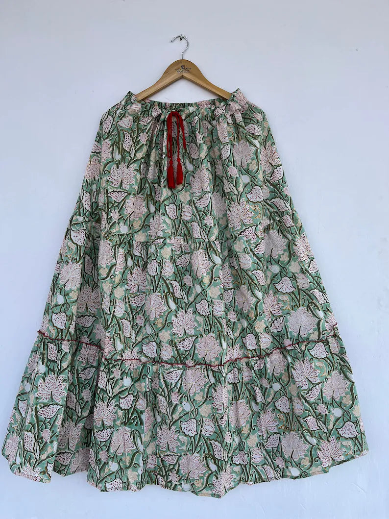 Cotton skirt | floral hand block printed skirts | long skirt with string | printed skirts | comfy bottoms