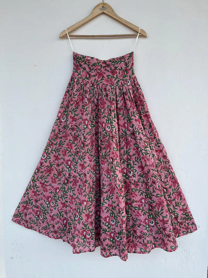 Cotton printed skirt | beautiful hand block printed long skirt | tier skirt | pink floral print skirt | smocked skirts