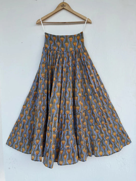 Cotton printed skirt | beautiful hand block printed long skirt | tier skirt | buttercup floral print skirt | smocked skirts