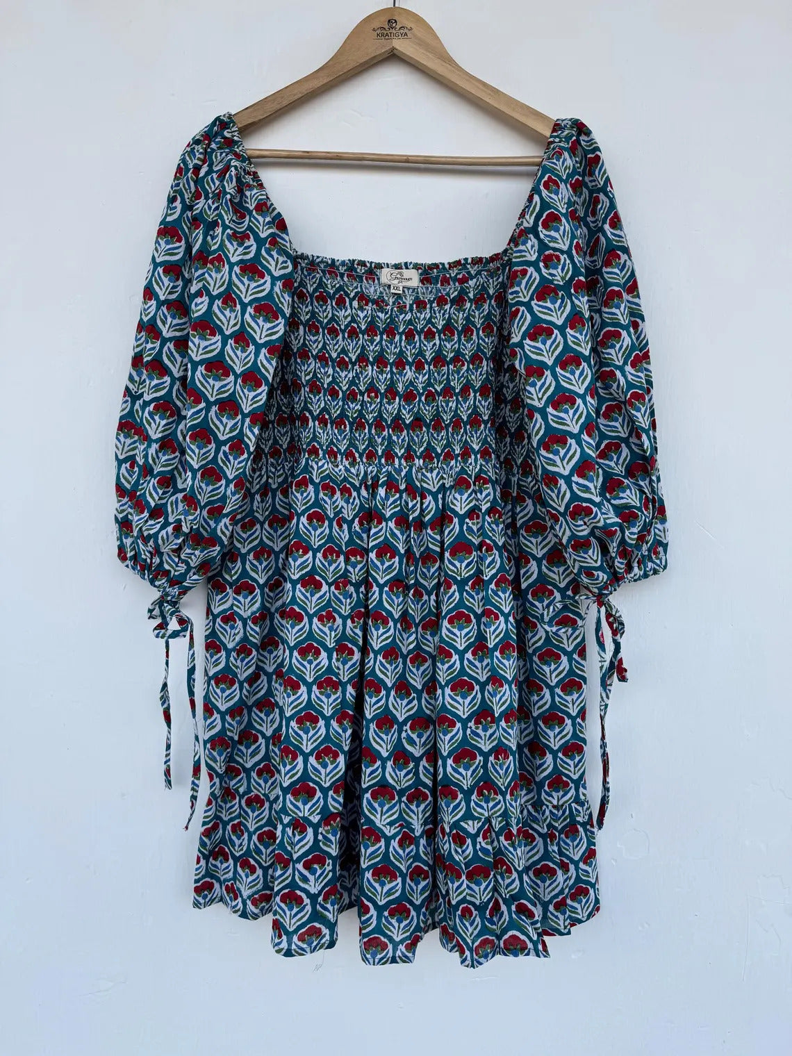 Hand Block Print Floral Cotton Mini Dress | Beach Vacation Outfit | Boho Summer Wear