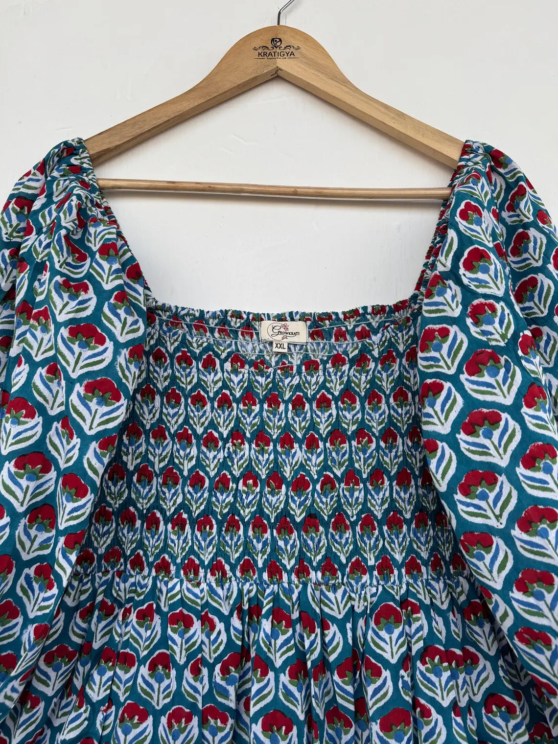 Hand Block Print Floral Cotton Mini Dress | Beach Vacation Outfit | Boho Summer Wear