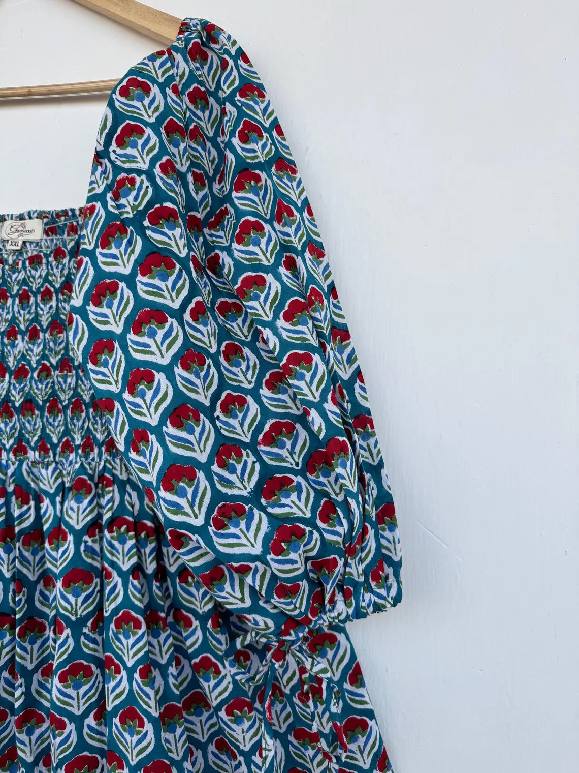 Hand Block Print Floral Cotton Mini Dress | Beach Vacation Outfit | Boho Summer Wear