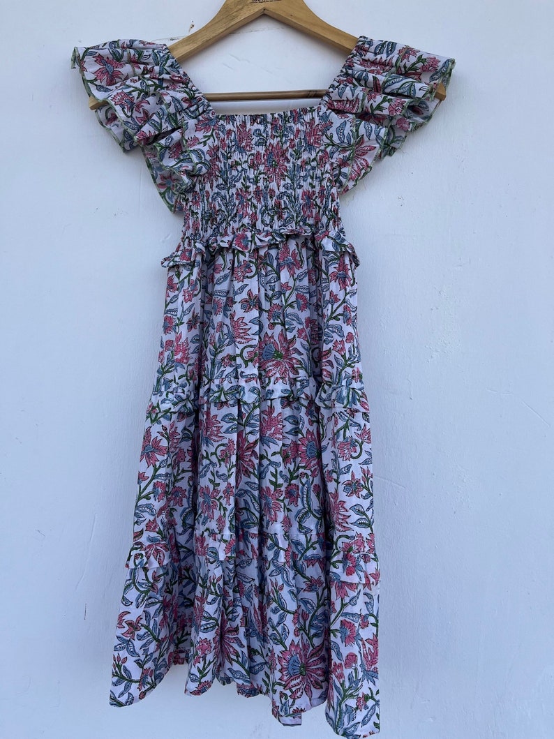 Kids cute cotton maxi dress | floral printed kid dress | girls shirred dress