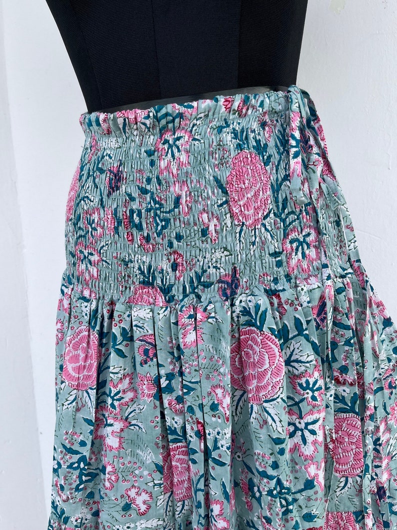 Smocked long skirt | beautiful hand block printed cotton skirt | 100% cotton skirt | floral skirts