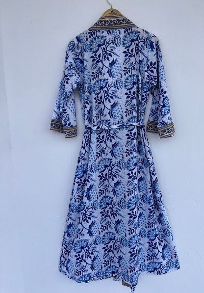 Hand block printed cotton robe | cotton kimono dress | women coverups with belt