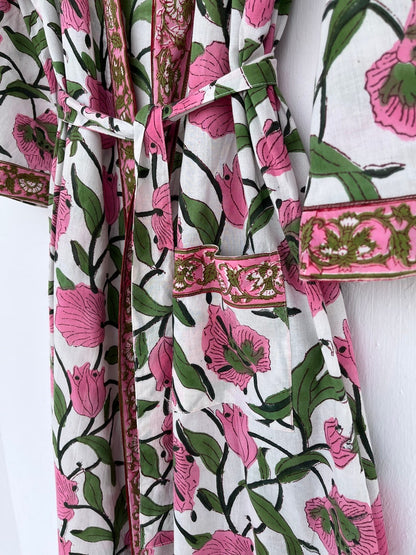 Floral robes | cotton kimono robes | block printed robe | robe with pockets