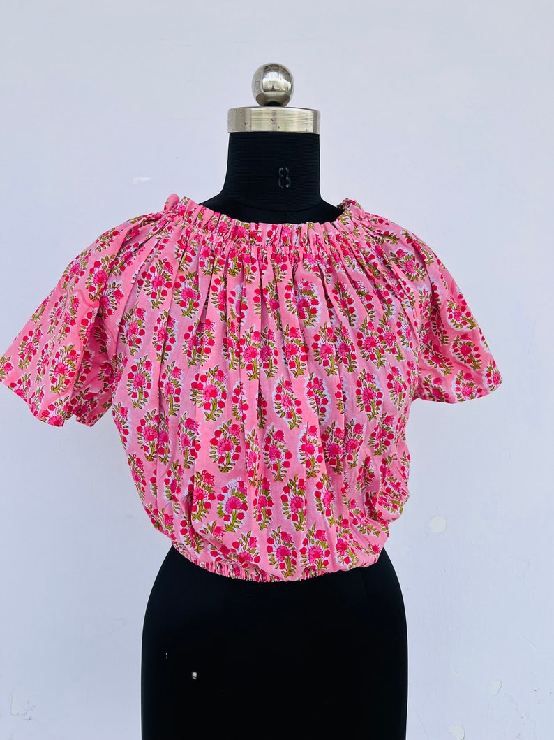 Cotton ruffle top | cotton floral printed blouse | off-shoulder tops | block printed blouse