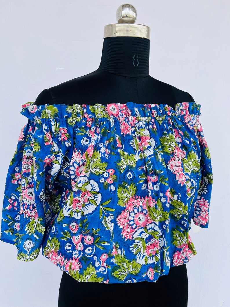 Hand block printed top | women's off-shoulder top | ruffle top | floral printed top