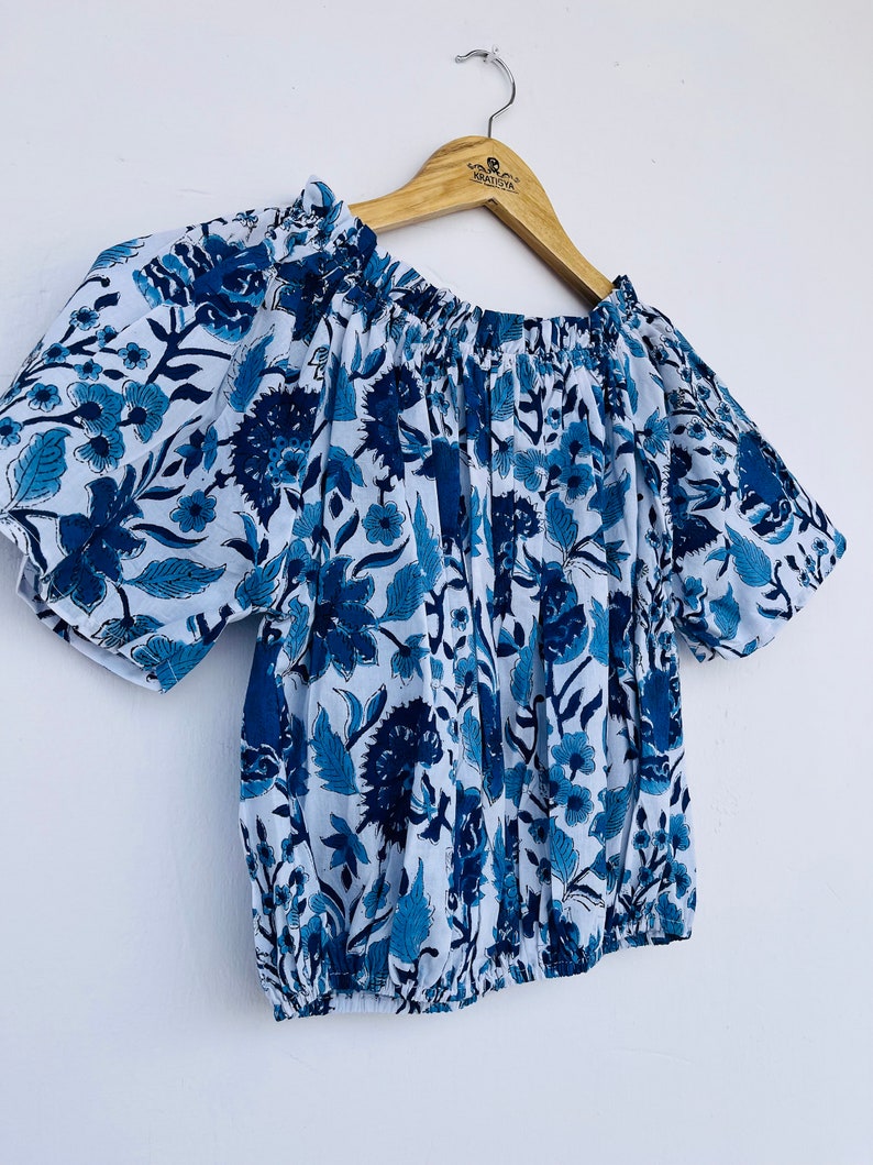 Cotton ruffle top | cotton floral printed blouse | off-shoulder tops | block printed blouse