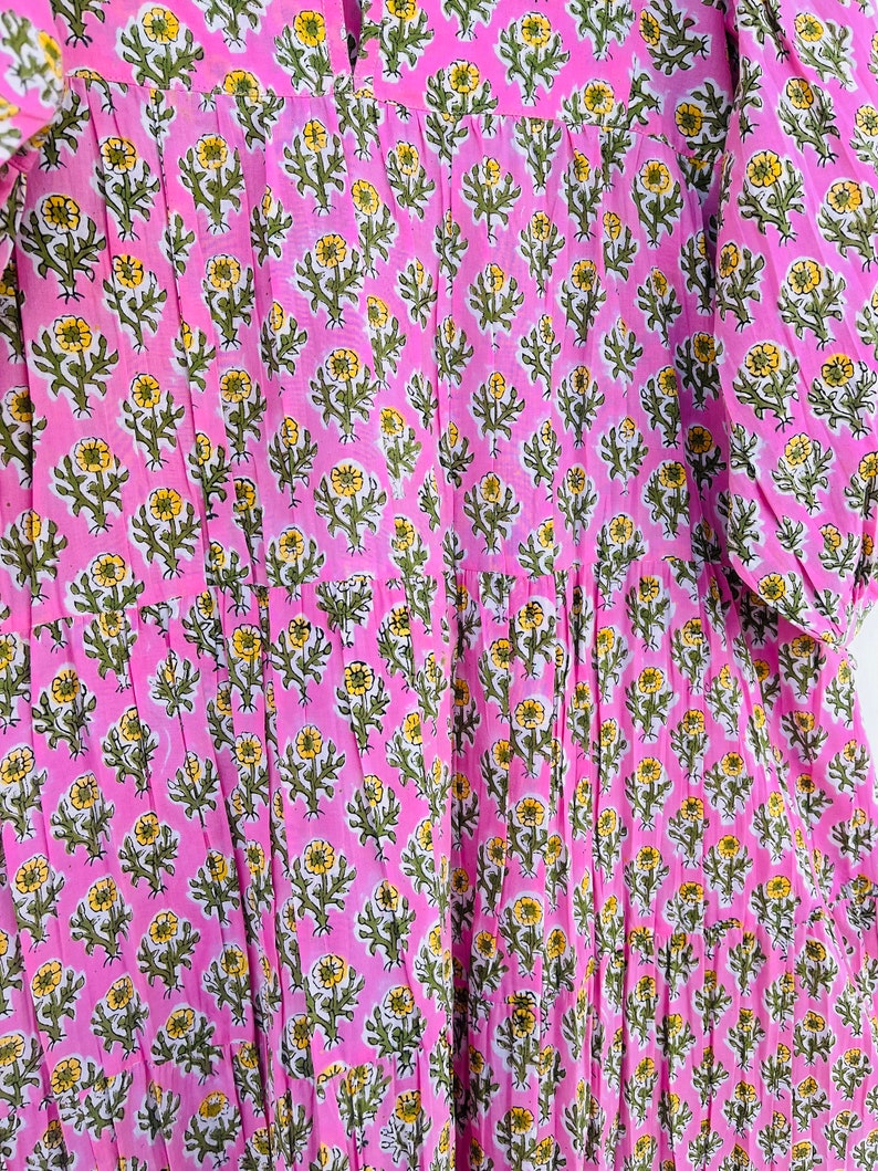 Pink floral print dress | block print dress | midi dress | floral dress | cotton indian dress