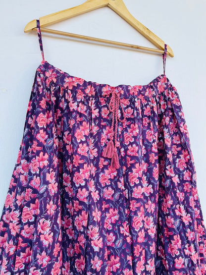 Purple block printed cotton skirt | women's cotton skirt | block print skirt | customised skirts | floral skirts