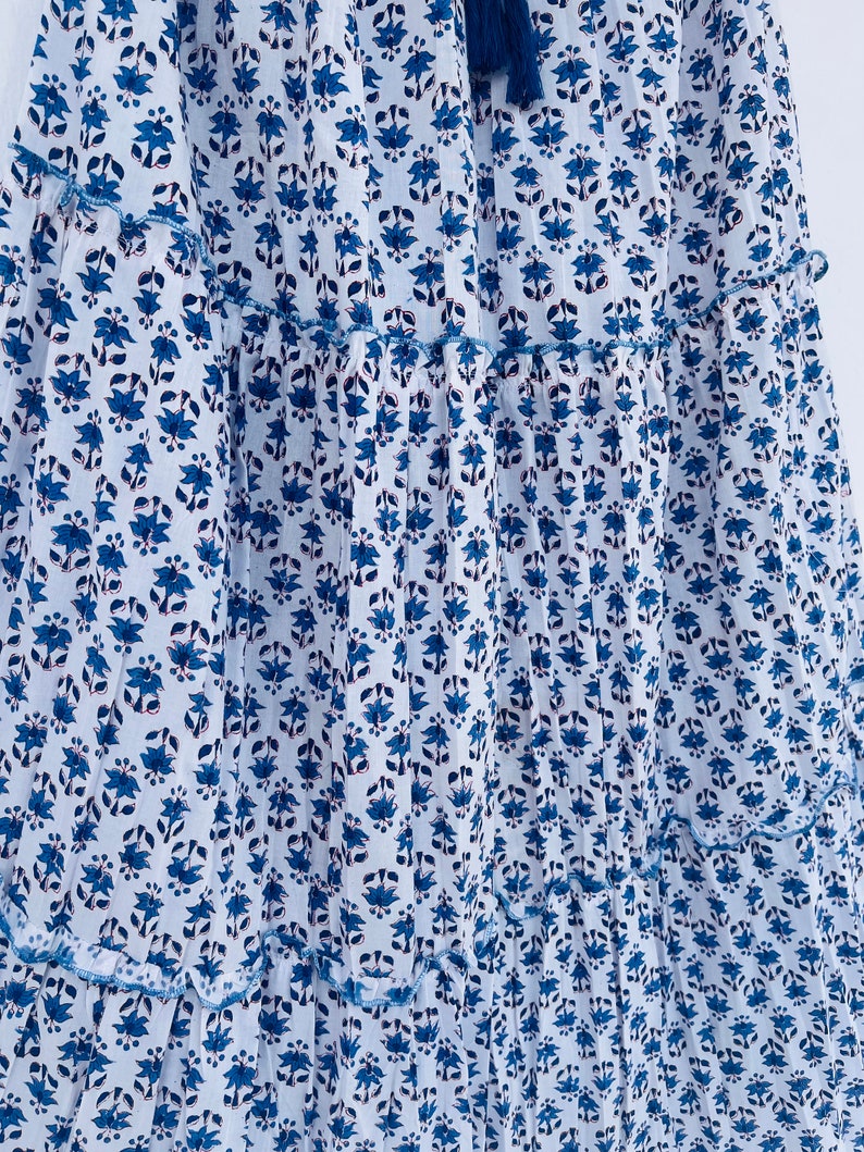 BLUE ditsy floral skirt | cotton block printed skirt | floral adjustable waist string skirts | women's bottom wear