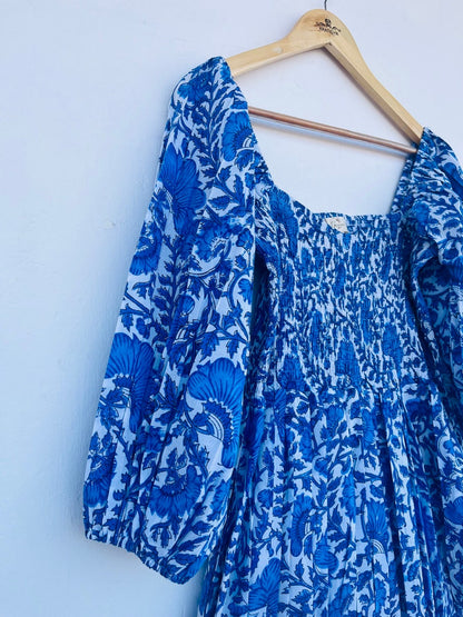 Hand block printed maxi | blue dress | cotton bohemian dress | bobbin dresses | floral printed maxi