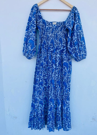 Hand block printed maxi | blue dress | cotton bohemian dress | bobbin dresses | floral printed maxi