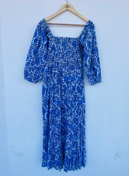 Hand block printed maxi | blue dress | cotton bohemian dress | bobbin dresses | floral printed maxi