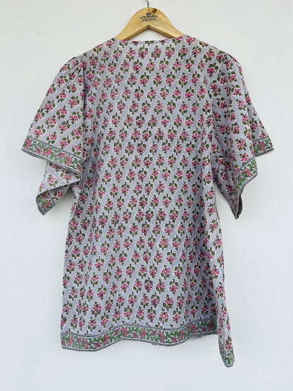 Cotton hand block printed blouse | border long top | bohemian blouses | kimono sleeves long blouse