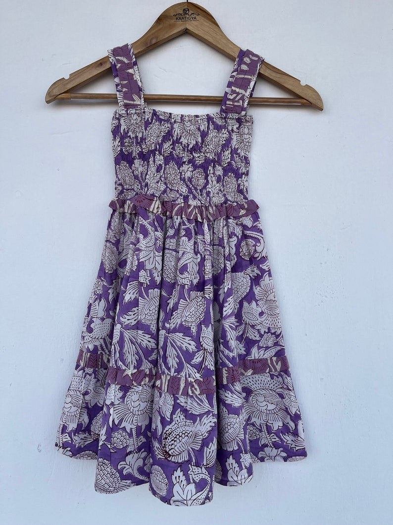 Kids cute cotton maxi dress | floral printed kid dress | lilac shirred dress | kids strap dress