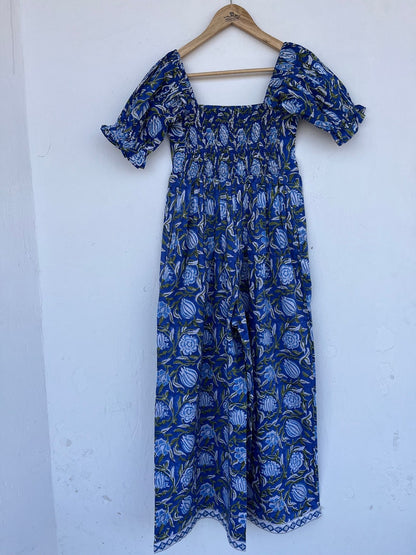 Hand block print jumpsuit | blue floral outfits | floral printed jumpsuit | cotton outfits