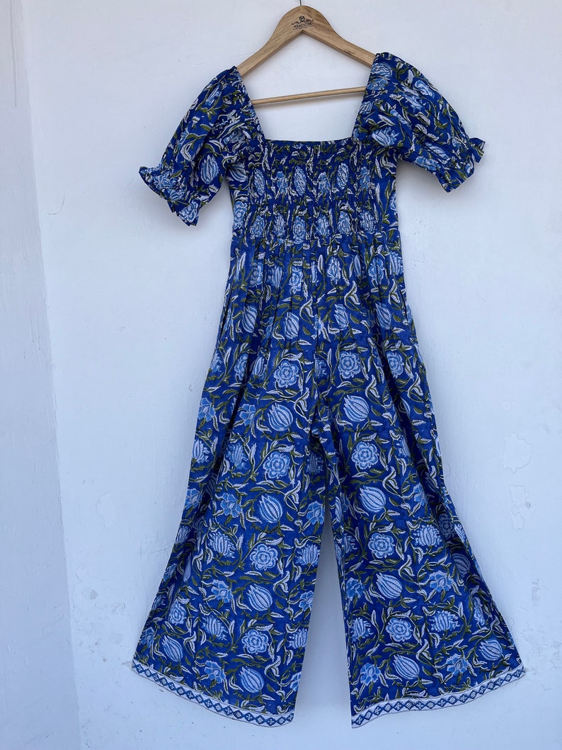 Hand block print jumpsuit | blue floral outfits | floral printed jumpsuit | cotton outfits