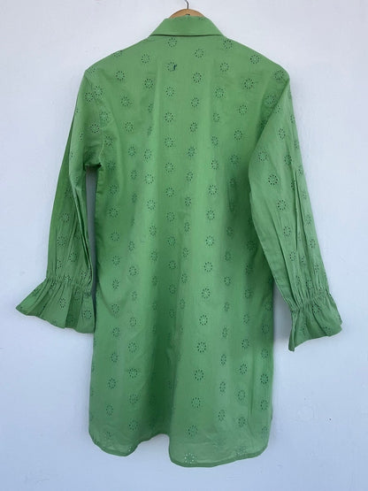 Green cotton shirts | long shirt dress | comfy shirts | women's cover-up shirts