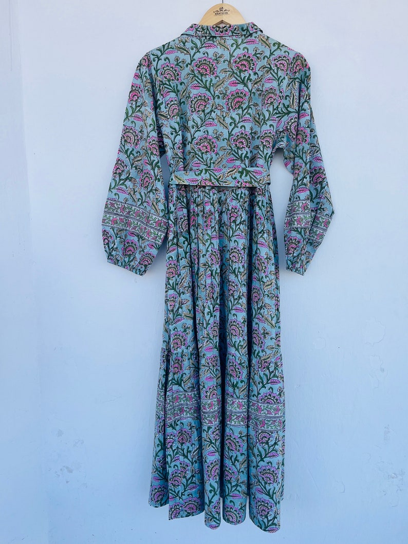 Bohemian flower hand block printed maxi bohemian dress ,cotton print tunica , beach fashion , resort wear ,Ibiza fashion , hippie chic