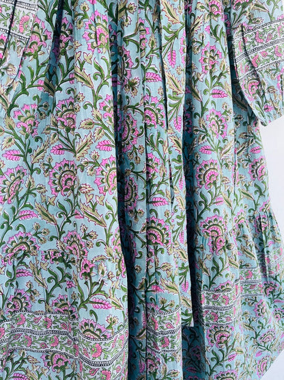 Bohemian flower hand block printed maxi bohemian dress ,cotton print tunica , beach fashion , resort wear ,Ibiza fashion , hippie chic