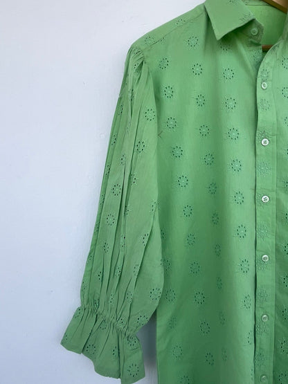 Green cotton shirts | long shirt dress | comfy shirts | women's cover-up shirts