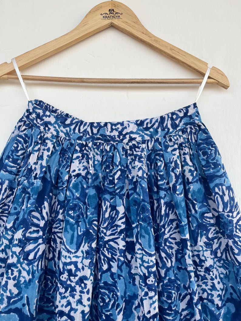 Women' cotton Skirt, Natural Fiber Cotton Boho Skirt, blue floral skirt