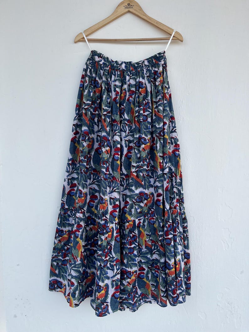 Cotton printed skirt, beautiful hand block printed long skirt, Parrot printed beautiful skirt