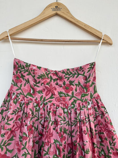 Cotton printed skirt | beautiful hand block printed long skirt | tier skirt | pink floral print skirt | smocked skirts