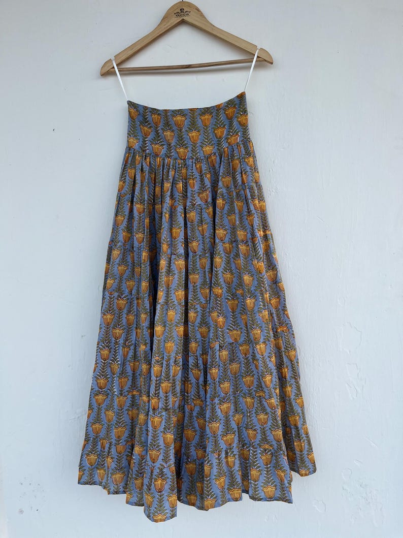 Cotton printed skirt | beautiful hand block printed long skirt | tier skirt | buttercup floral print skirt | smocked skirts