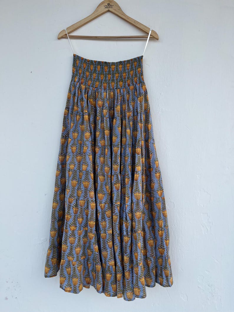 Cotton printed skirt | beautiful hand block printed long skirt | tier skirt | buttercup floral print skirt | smocked skirts